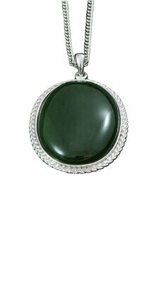 Greenstone and Sterling Silver Oval Cabochon Pendant - P32S