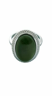 Moko Pounamu NZ Genuine Greenstone and Sterling Silver Large Rope Detail Oval Ring - AM6RS