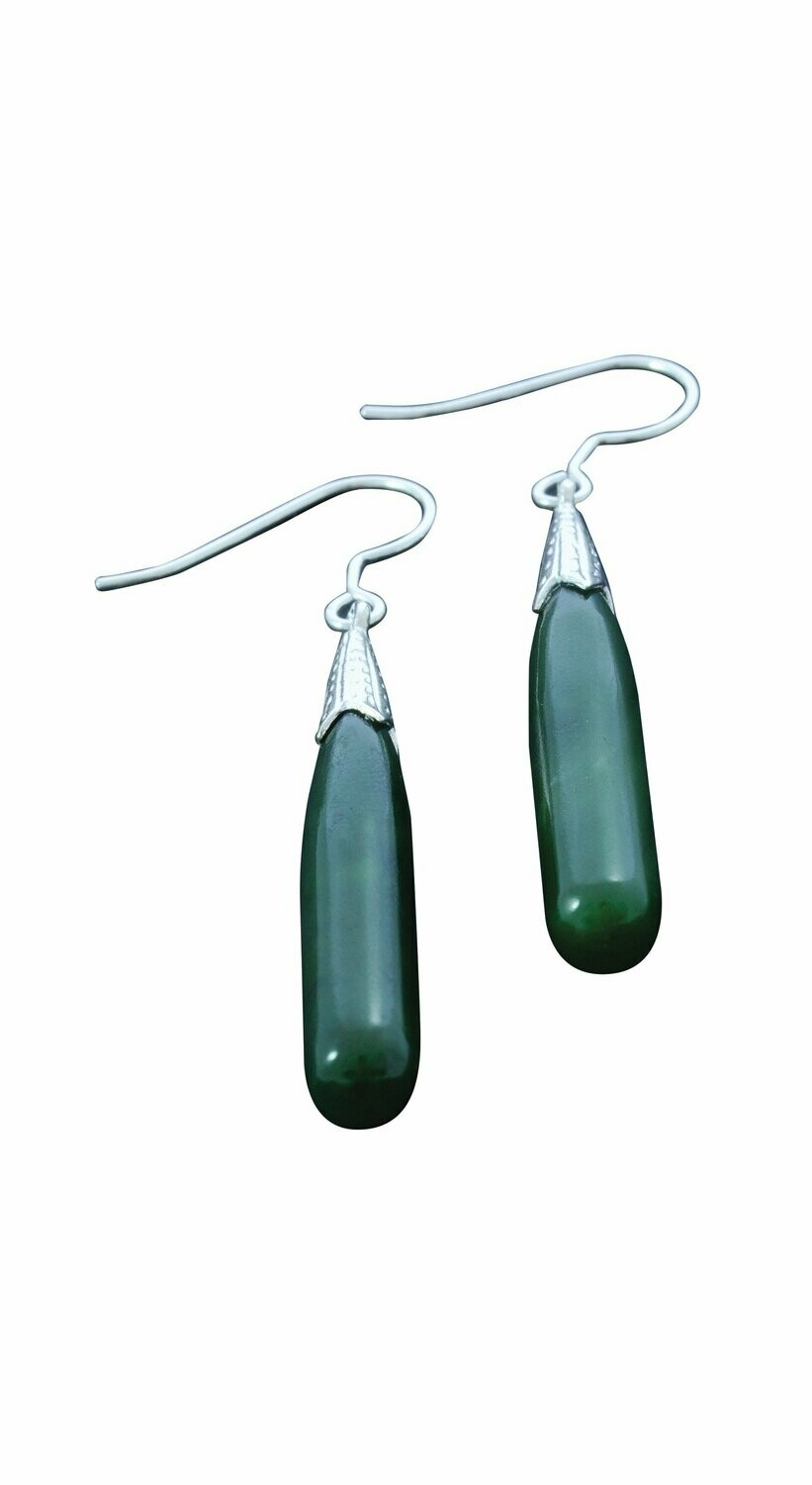 Moko Pounamu NZ Genuine Greenstone and Sterling Silver Drop Earrings ES58S