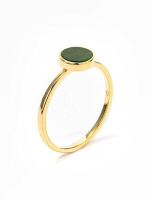 Moko Pounamu NZ Genuine Greenstone & 9ct Gold Unisex Small Round Ring