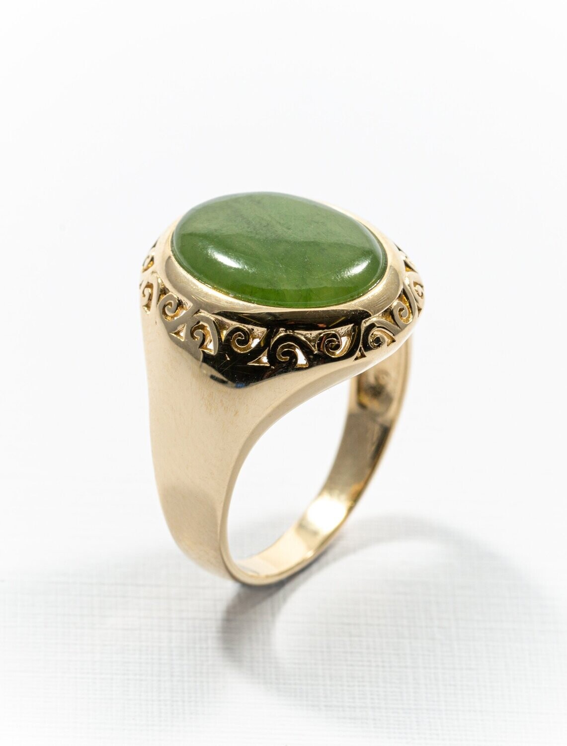 Moko Pounamu Koru Filigree Ring Greenstone & 9ct Gold 03081