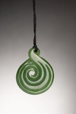 Moko Pounamu Single Twist with Koru NZ Genuine Inanga Greenstone - Ohuiarangi