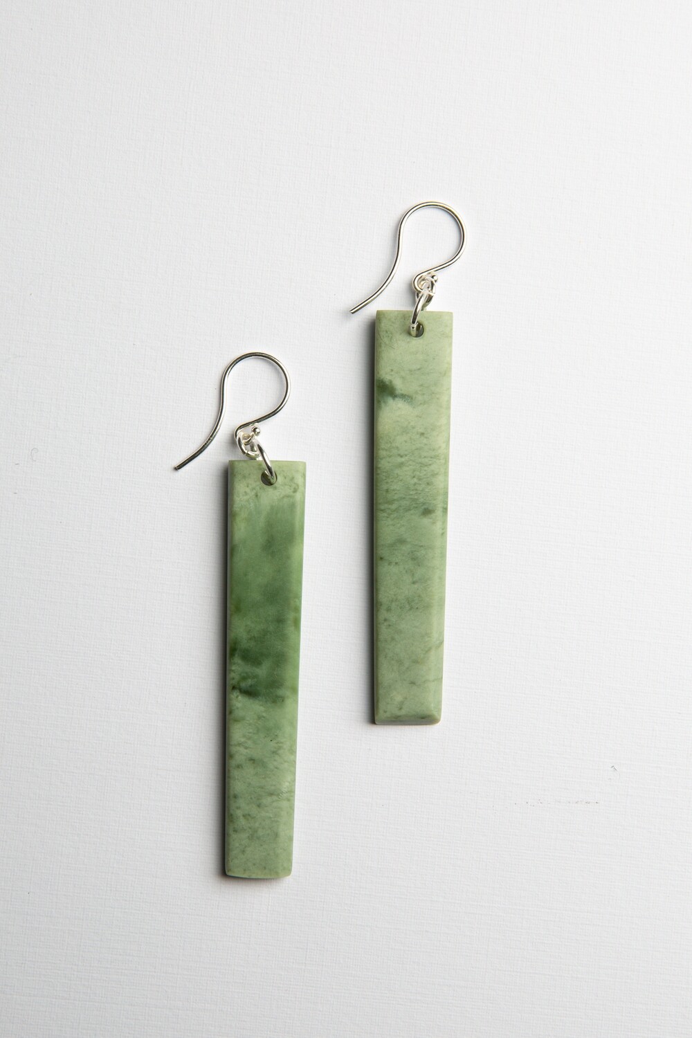 Moko Pounamu NZ Genuine Greenstone and Silver Drop Earrings