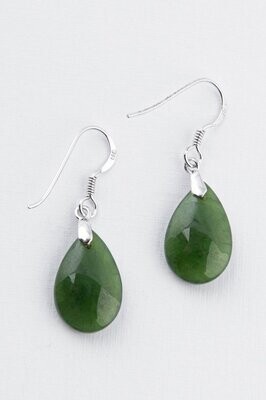 Moko Pounamu NZ Genuine Greenstone and Silver Teardrop Drop Earrings 03238