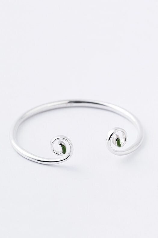 Moko Pounamu NZ Genuine Greenstone and Silver Double Koru Bangle