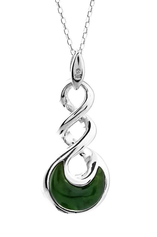 Moko Pounamu Double Twist Greenstone and Sterling Silver  Pendant - 103JP