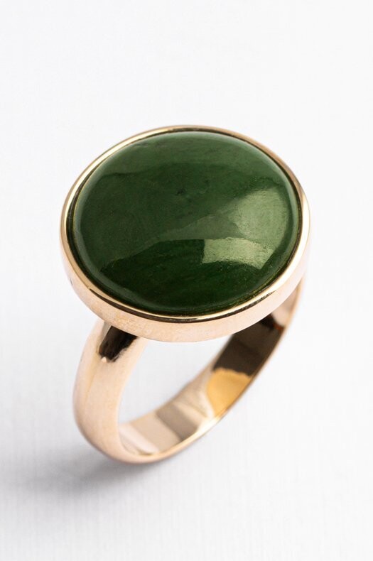 9ct Gold & Greenstone Unisex Round Ring - 57JP9Y