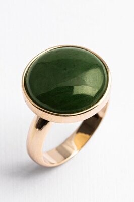 9ct Gold & Greenstone Unisex Round Ring - 57JP9Y