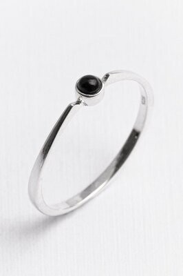 Black Onyx and Sterling Silver 3mm Round Stacker Ring - AM3RS-BO