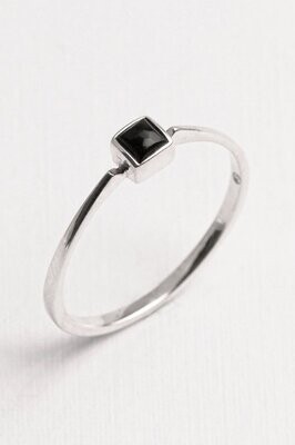 Black Onyx and Sterling Silver 3mm Square Stacker Ring S,M,L - AM4RS-BO
