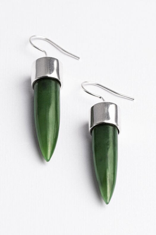 Moko Pounamu NZ Genuine Greenstone and Silver Pendulum Drop Earrings Medium