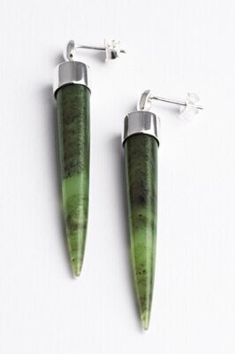 Moko Pounamu NZ Genuine Greenstone and Silver Pendulum Drop Earrings