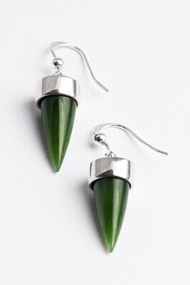 Moko Pounamu NZ Genuine Greenstone and Silver Pendulum Drop Earrings Small