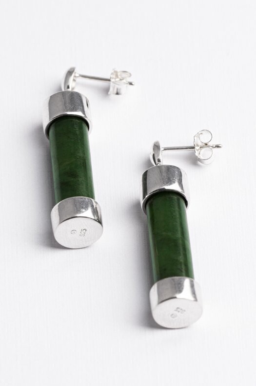 Moko Pounamu NZ Genuine Greenstone and Silver Double Capped Stud Earrings SC1ER