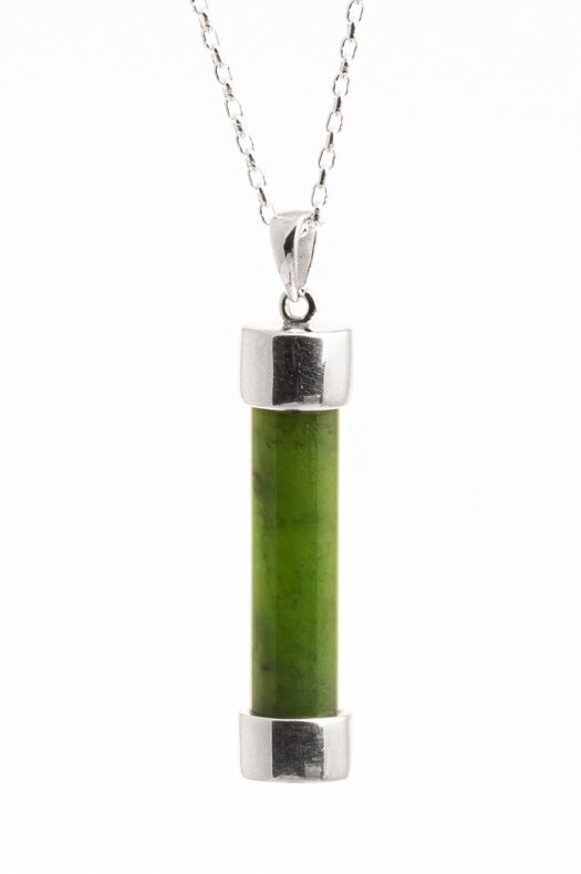 Moko Pounamu Greenstone and Sterling Silver Double Capped Pendant