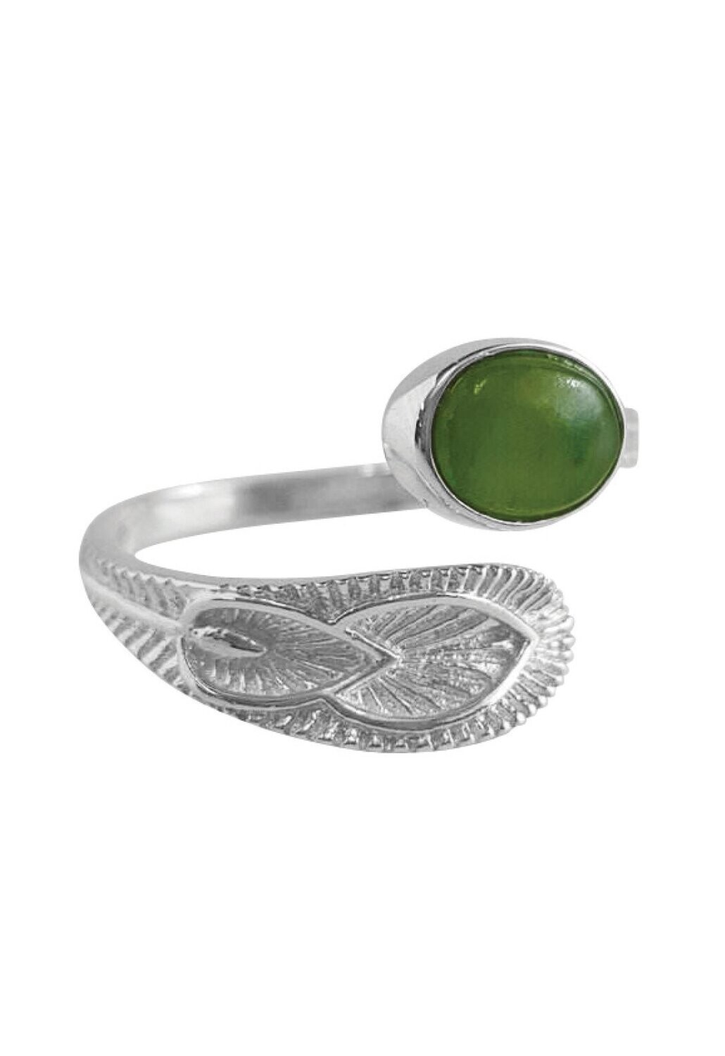 Greenstone Sterling Silver Feather Ring Sml - PG18-3