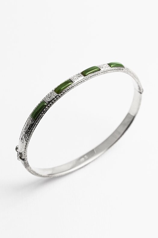 Greenstone and Sterling Silver Rectangle Cab Bangle - B59S
