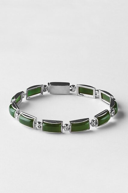 Moko Pounamu Greenstone and Sterling Silver 10 Stone  Bracelet - B84S