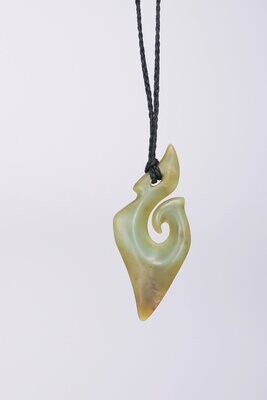 Moko Pounamu Hei Matau (Hook) NZ Genuine Inanga Greenstone - Rarangi