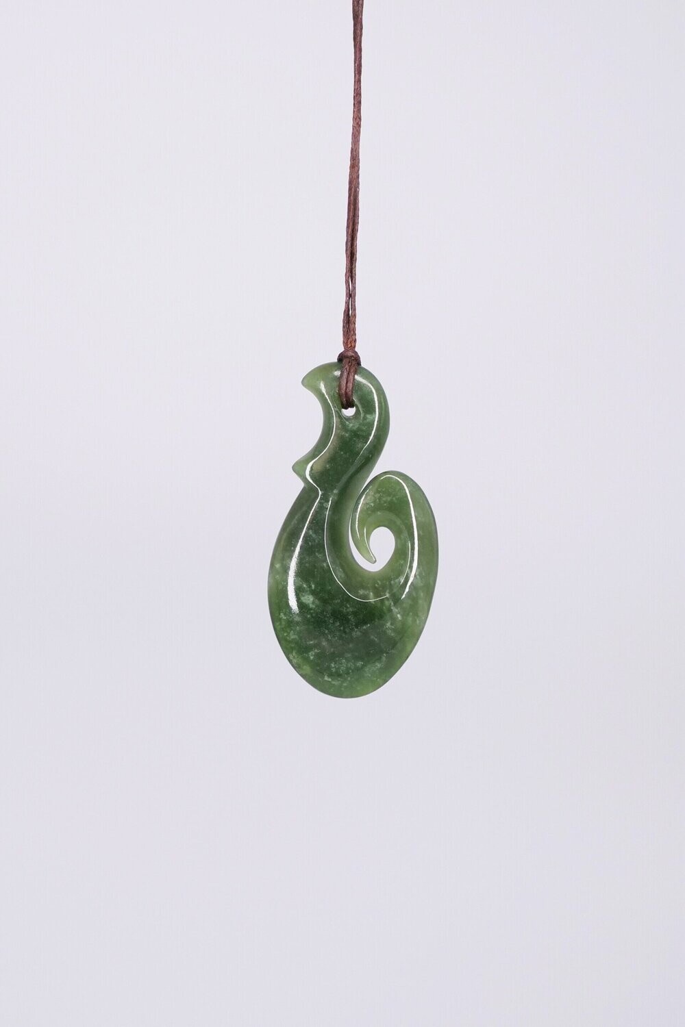 Moko Pounamu Hook (Hei Matau) NZ Genuine Kawakawa Greenstone - Tokarahi