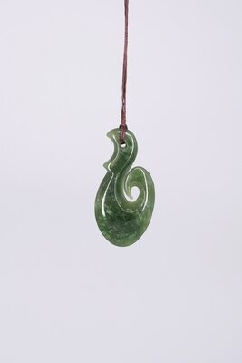 Moko Pounamu Hook (Hei Matau) NZ Genuine Kawakawa Greenstone - Tokarahi