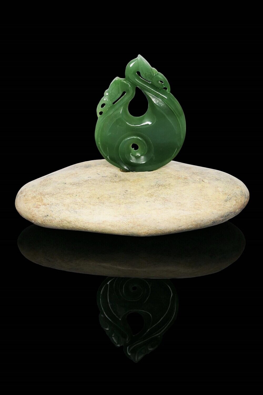 Moko Pounamu Greenstone double Manaia NZ Genuine Kahurangi stone - Ahaura