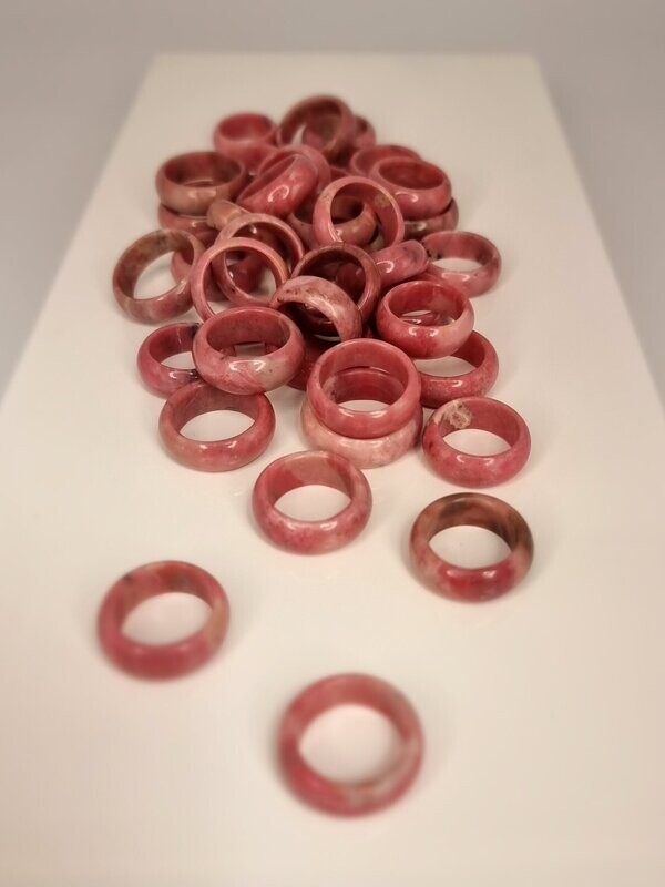 Natural Rhodonite Solid Band Ring - 8mm