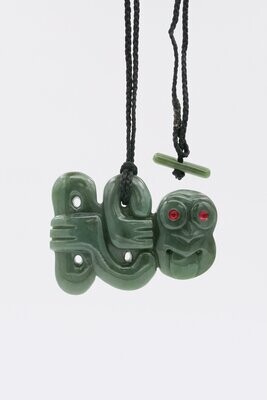 Moko Pounamu Tiki Genuine NZ Inanga Stone  - Inangahua River