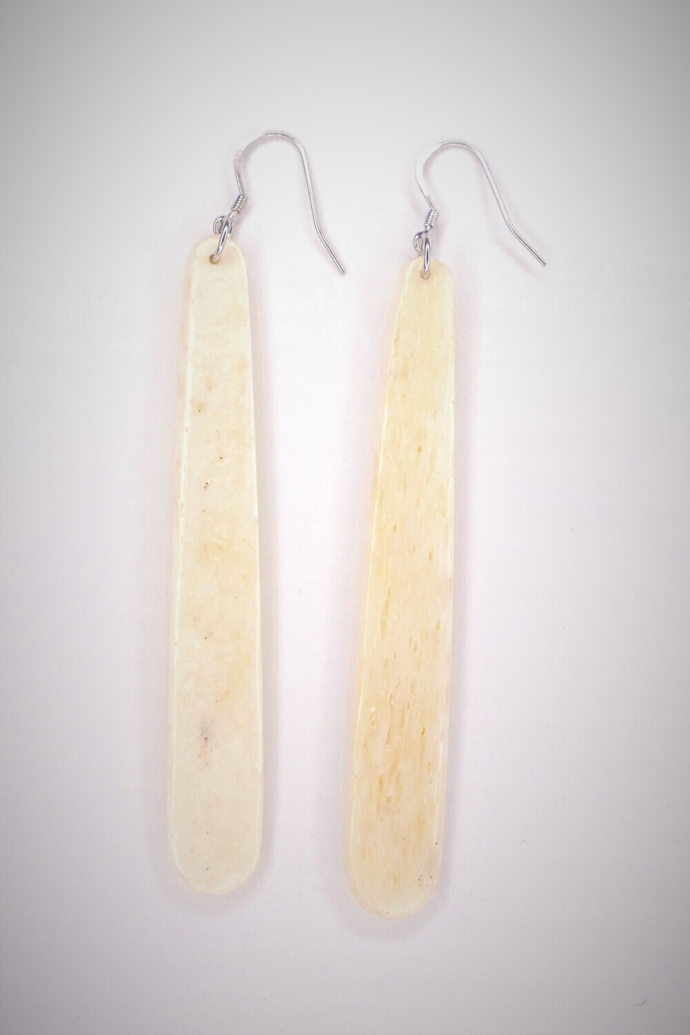 Moko Pounamu Whale Bone and Silver Drop Earrings 03655