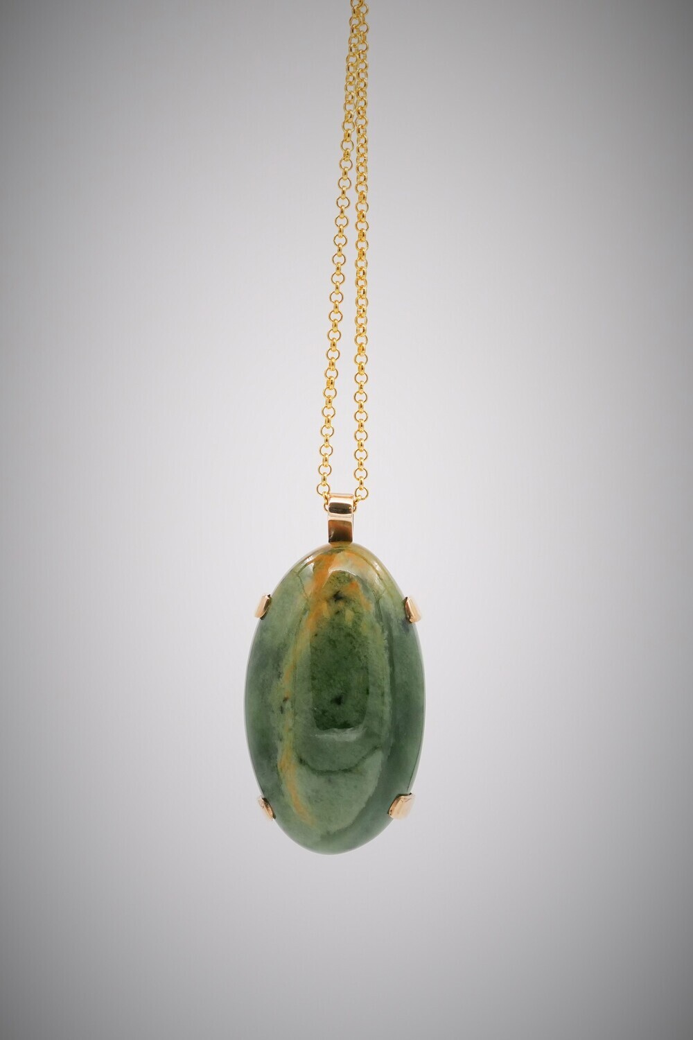 Moko Pounamu NZ Genuine Marsden Flower Greenstone Cabochon & 9ct Gold Pendant 04330