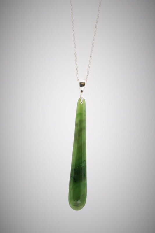 Moko Pounamu Roimata Teardrop Greenstone and Sterling Silver  Pendant Lrg 04587