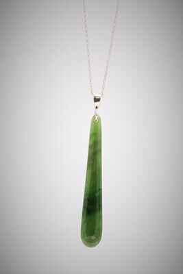 Moko Pounamu Roimata Teardrop Greenstone and Sterling Silver  Pendant Lrg 04587