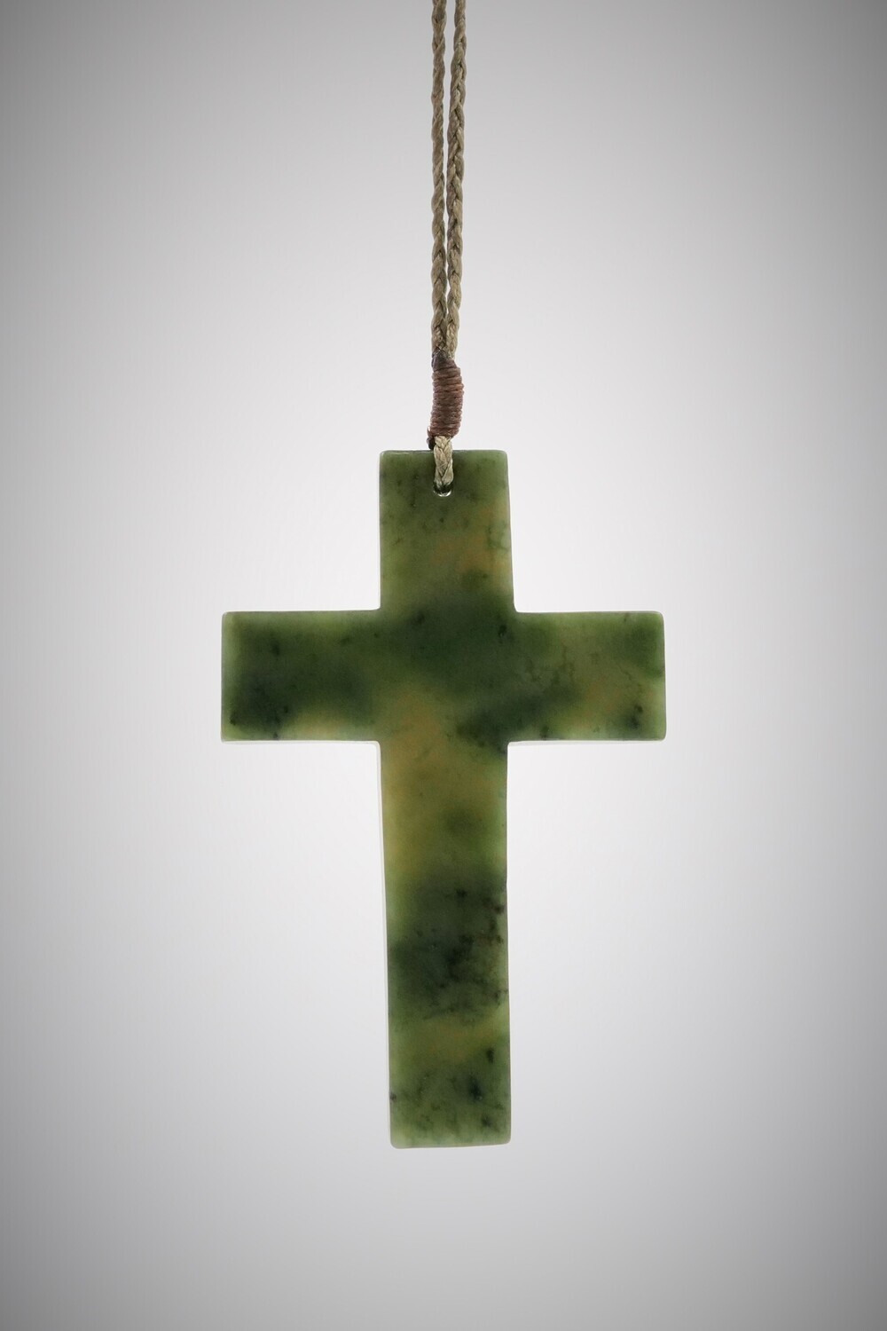 Moko Pounamu Contemporary Cross pendant NZ Genuine Kawakawa Greenstone Whiritoa