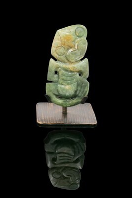 Moko Pounamu Hei Tiki Sculpture NZ Genuine Inanga Flower Jade - Okuku