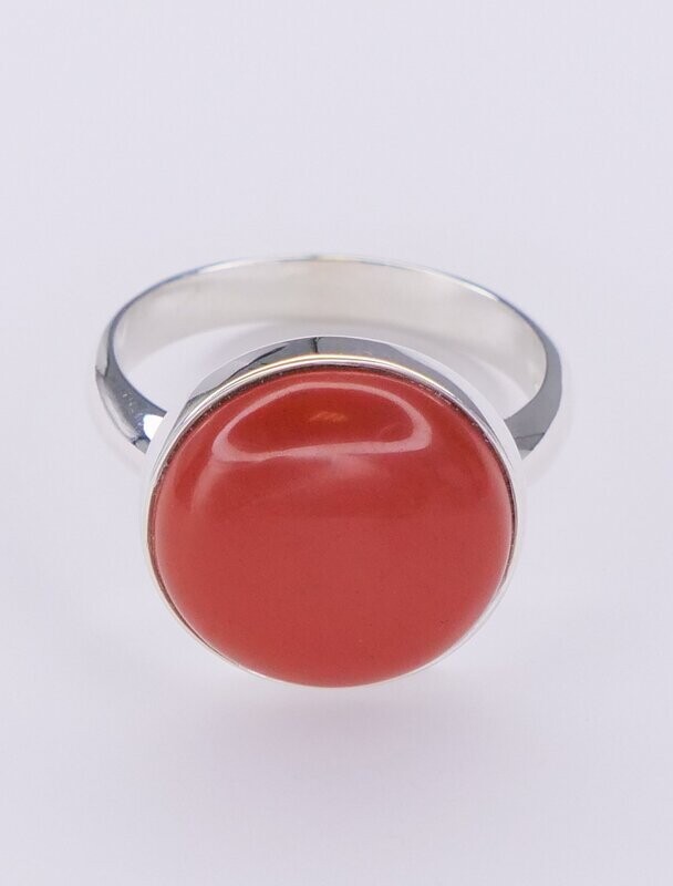 Sterling Silver & Red Jasper Unisex Dome Round Ring - SALE