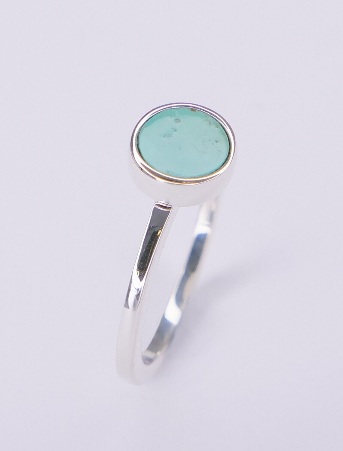 Sterling Silver & Turquoise Unisex Flat Round Ring Small - KRRST - SALE
