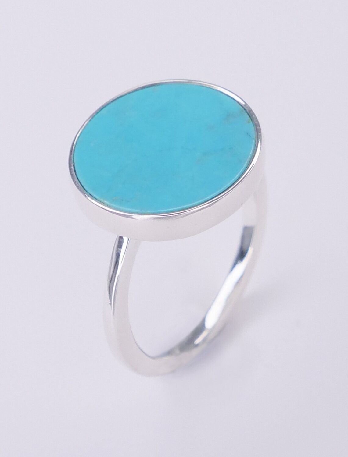 Sterling Silver & Turquoise Flat Round Unisex Ring - SALE