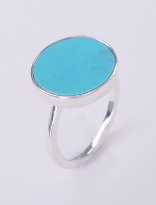 Sterling Silver & Turquoise Flat Round Unisex Ring - SALE Sterling Silver & Turquoise Flat Round Unisex Ring - SALE