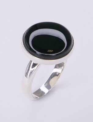 Sterling Silver & Black Onyx Unisex Dome Round Ring