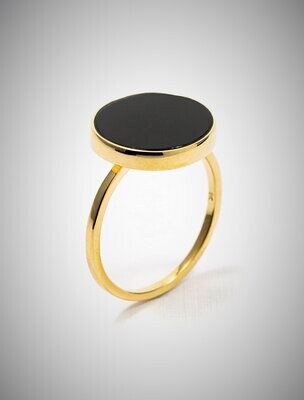 Moko Pounamu Black Agate & 9ct Gold Unisex Round Ring