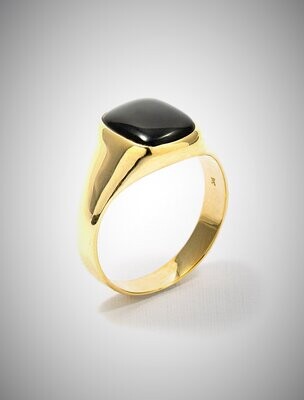 Moko Pounamu Black Agate and 9ct Gold Unisex Square Ring
