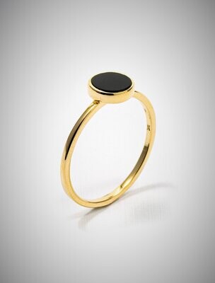 Moko Pounamu Black Agate and 9ct Gold Unisex Small Round Ring