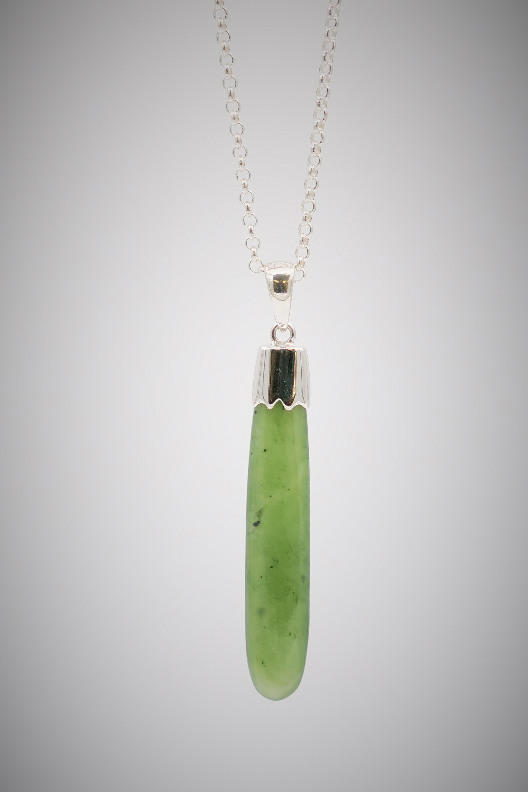 Moko Pounamu Roimata Teardrop Greenstone and Sterling Silver Pendant sml - KDP2