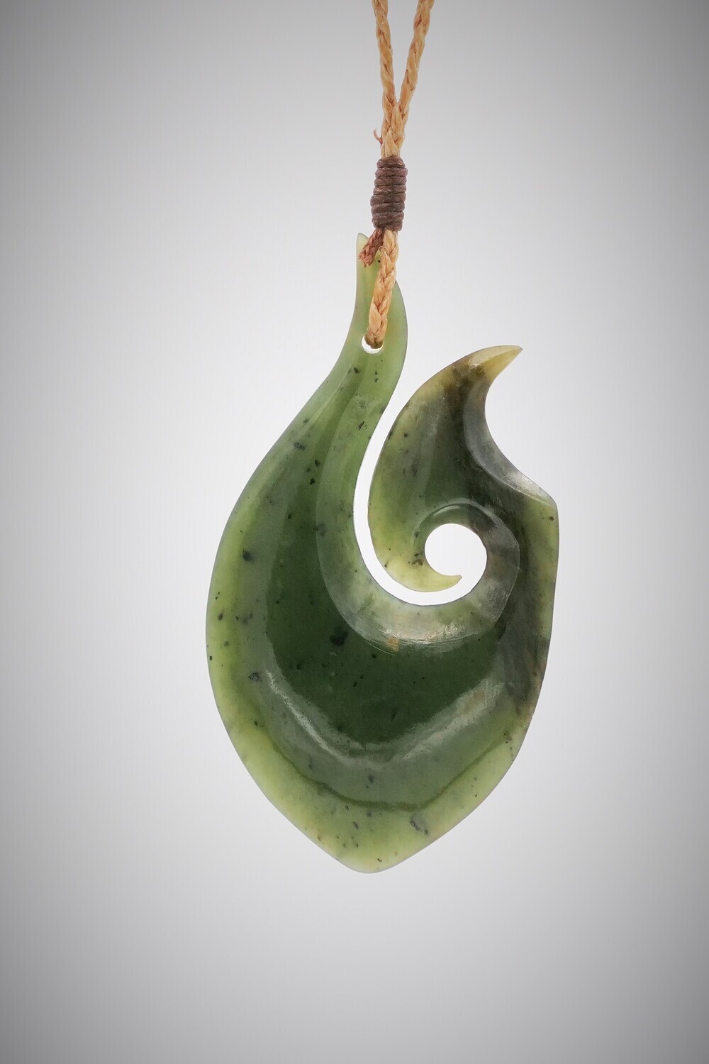 Moko Pounamu Hei Matau (Hook) NZ Genuine Kawakawa Greenstone - Hira