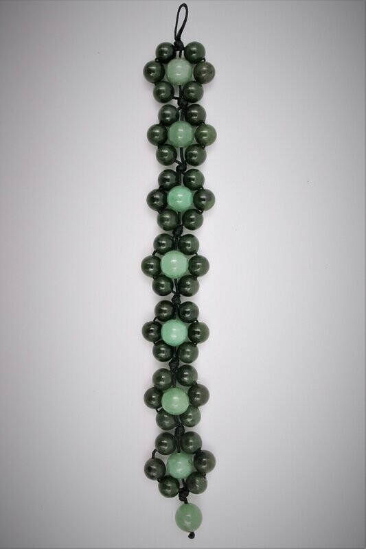 Moko Pounamu,  Nephrite Jade and Aventurine Bead Bracelet 05114