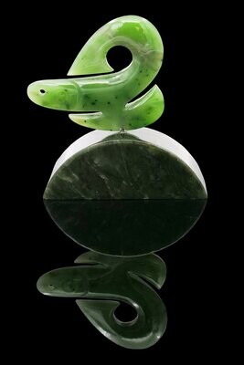 Moko Pounamu Koropepe Sculpture NZ Genuine Kawakawa Greenstone 05137