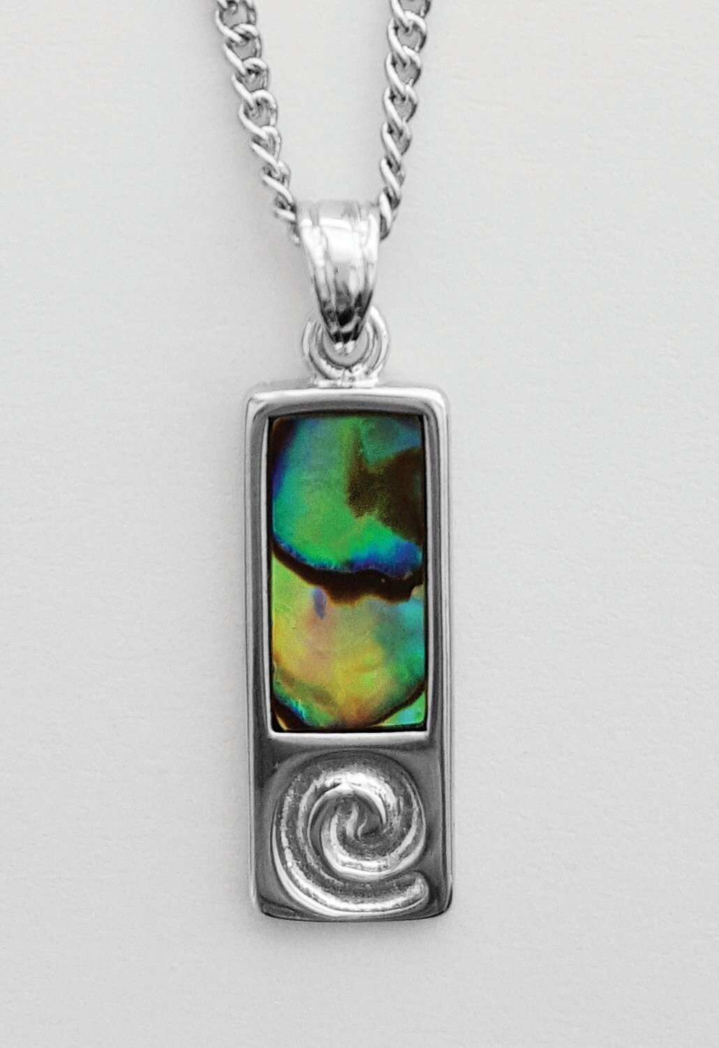 Moko Pounamu,  Paua Shell Koru Drop Pendant - BRP-P-10
