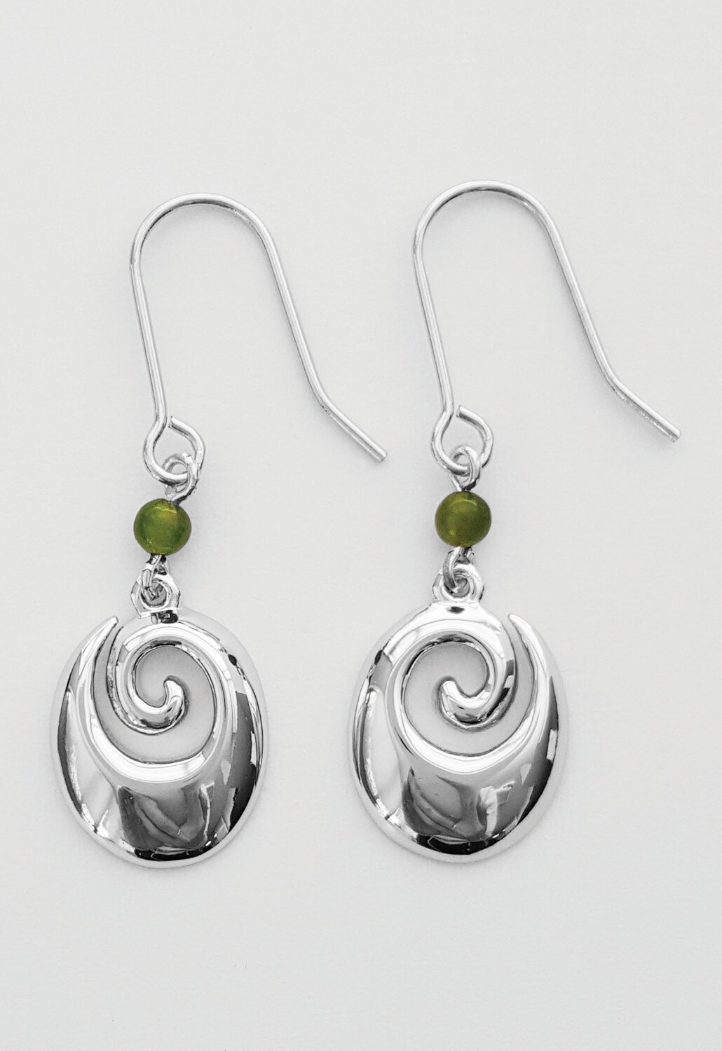 Moko Pounamu Greenstone Oval Koru Earring - BRP-E-34