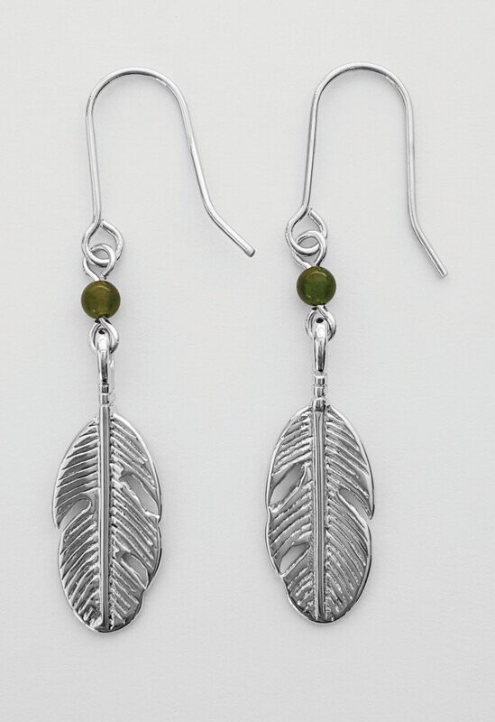 Moko Pounamu Greenstone Feather Earring - BRP-E-33