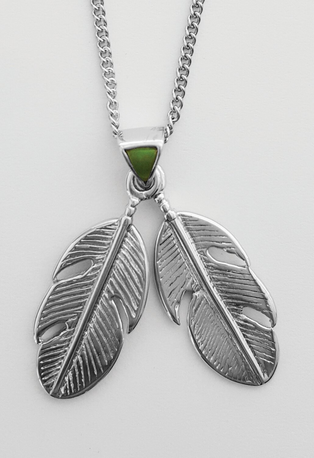 Moko Pounamu Greenstone Feathers Pendant - BRP-P-17